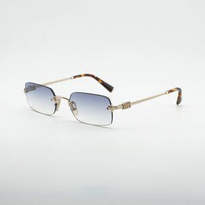 Miu Miu MUB50S ZVN80O Sunglasses Gold Rectangle Frame, Light Blue Lenses